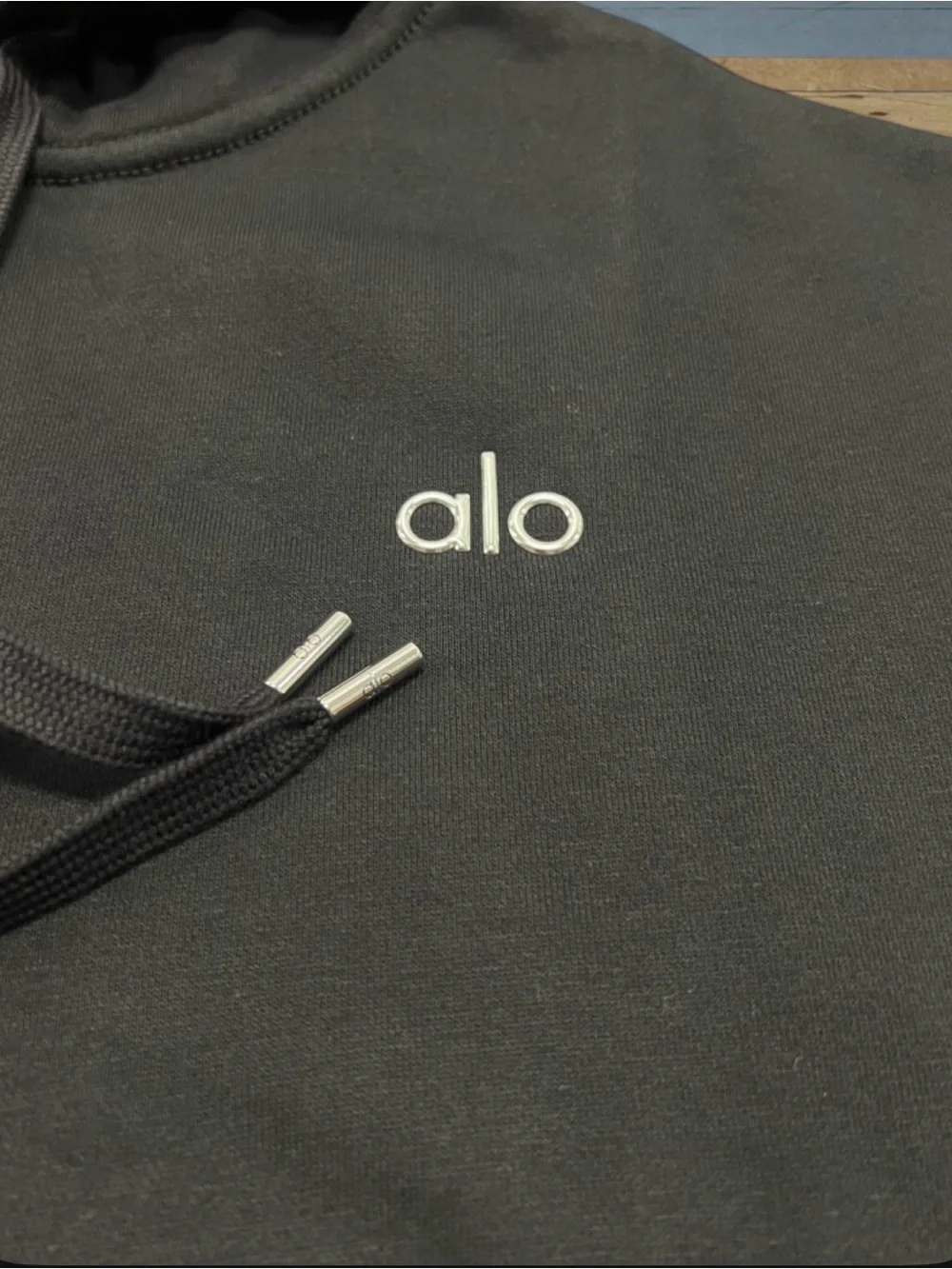 ALO Yoga Black Pullover Hoodie with White Logo
